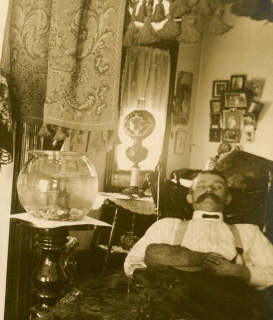 Man and Fish Bowl - Detail of Parlor and Sitting Room, Elizabethtown, Pa., March 10, 1912