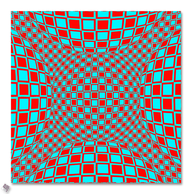 Inspired by '4 globes in red' by Victor Vasarely in 1980 - 3 6 2020 red turq