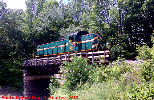 Green Mountain #405 on Ludlow Bridge, Edited and Cropped Version, Ludlow, Vermont, USA, 2015