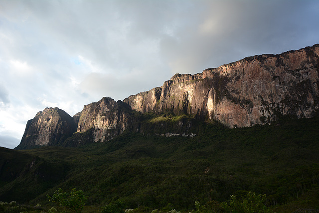 Venezuela, Morning Light on the South Wall of Roraima and the South-West Ascent Path is Also Visible