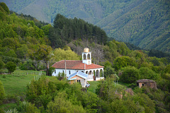 Bulgaria, View from the Slopes of the Rila Range to the Church of St. John the Baptist in Bystrica