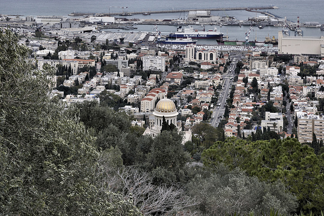 Haifa Port and the Shrine of the Bab, Take #1 – Viewed from Yefeh Nof Street, Haifa, Israel