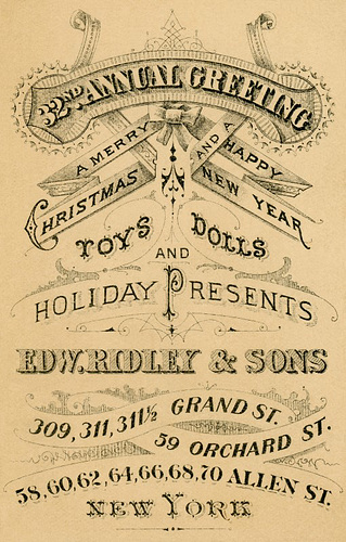 Christmas Greeting, Edward Ridley & Sons Department Store, New York City, 1880