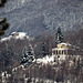 The little Church of St. Barnabas in Pollone under the snow, Biella, Italy (View from the Burcina hill)