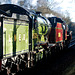 Crab class #1305 and Class B12 #8572  leave Rothley for Leicester