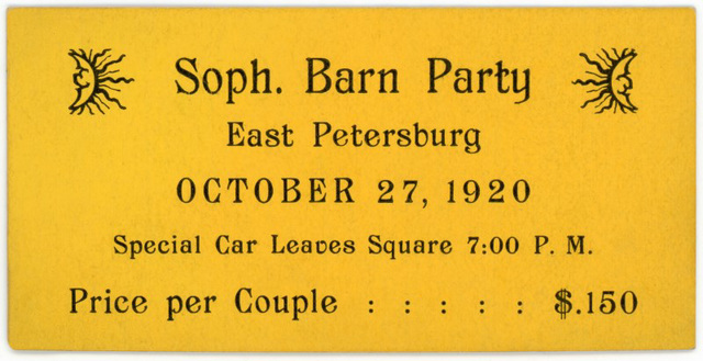 Sophomore Barn Party Ticket, East Petersburg, October 27, 1920