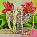 Pink flowers in a crystal vase with vintage pearls