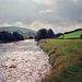 Afternoon sun on the River Swale near Ewelop Hill and Grinton. (Aug 1993, scan)