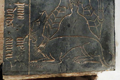 redbourne church, lincs,incised dog on tomb slab to sir gerald sothill 1410