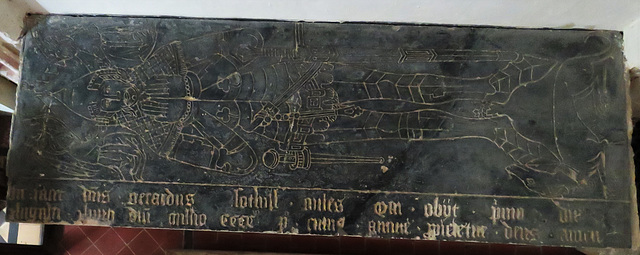 redbourne church, lincs,incised  tomb slab to sir gerald sothill 1410