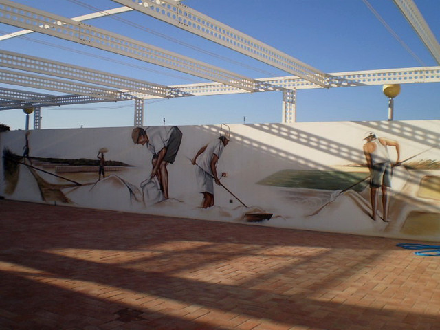 Mural about work on salt pits.