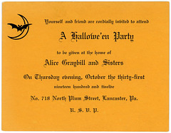 Halloween Party Invitation, Lancaster, Pa., October 31, 1912