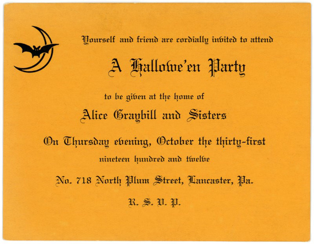 Halloween Party Invitation, Lancaster, Pa., October 31, 1912