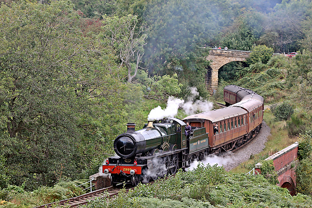 GWR 2900 class Saint 2999 LADY OF LEGEND climbing past Darnholme with the 11.37 Grosmont - Pickering service NYMR 25th September 2021.