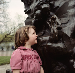 With the Peter Pan statue in Kensington Gardens, London - 1982