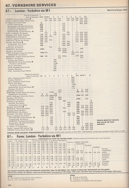 'Yorkshire Services' Pool timetable Summer 1972