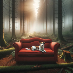 Clifford auf Sofa im Wald