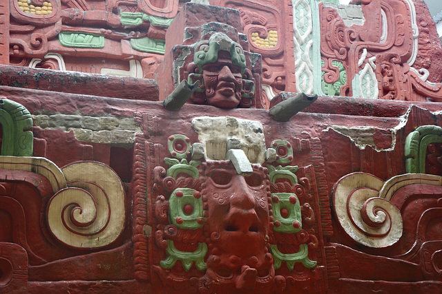 Honduras, Painted Mockup of a Mayan Building in Copan Ruinas Museum