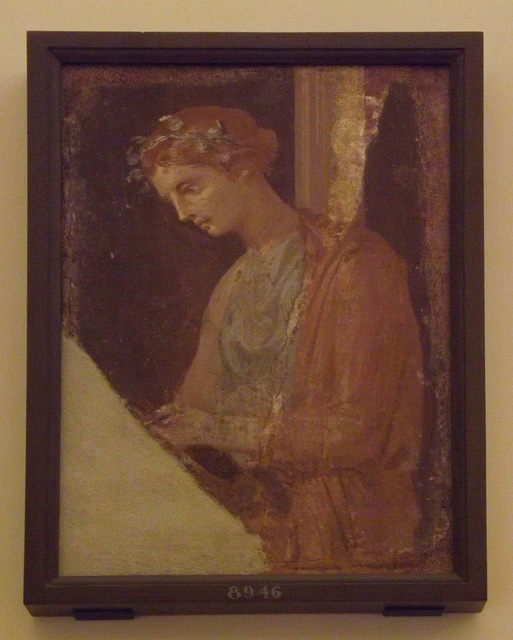 Wall Painting Fragment of an Architectural Vista with a Female Figure from Stabiae in the Naples Archaeological Museum, June 2013
