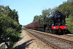 Stanier LMS class 7P Royal Scot 46115 SCOTS GUARDSMAN at Robins Bottom Plantation Crossing with 1M26 16.41. Scarborough - Carnforth the returning Scarborough Spa Express 7th July 2022.