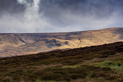 Hurst Moor view to Bleaklow with dark clouds