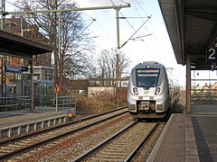 Eine S-Bahn verläßt den Bahnhof Crimmitschau Richtung Leipzig/Halle