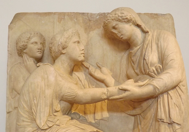 Detail of a Grave Stele found near Omonia Square in Athens in the National Archaeological Museum in Athens, May 2014