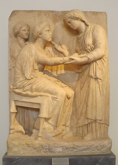 Grave Stele found near Omonia Square in Athens in the National Archaeological Museum in Athens, May 2014