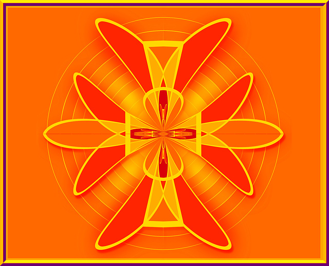 3 ovals & a rectangle cruciform yellow & orange