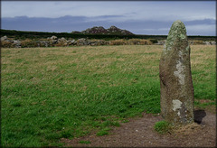 Men Scryfa (inscribed stone), Carn Galva on the horizon.