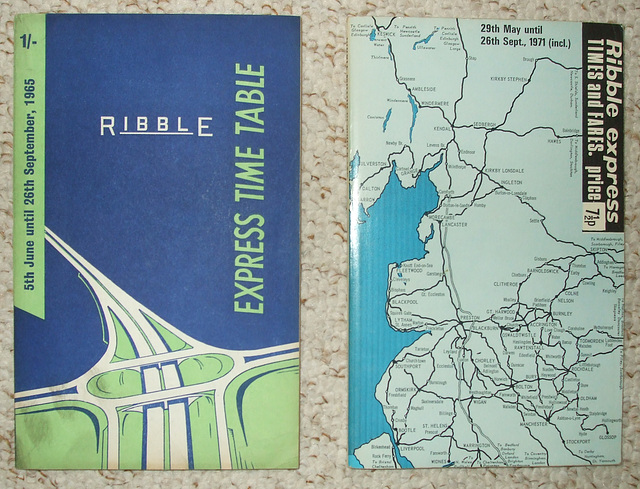 Ribble Express and Limited Stop timetable books 1965 and 1971 (DSCF2095)
