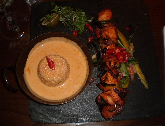 Thai chicken skewer with curry rice.