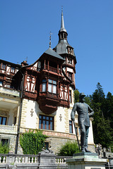 Romania, Sinaia, Monument to King Carol I of Romania and the Right Tower of Peleș Castle