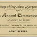 Commencement Ticket, College of Physicians and Surgeons, Baltimore, Md., March 18, 1890