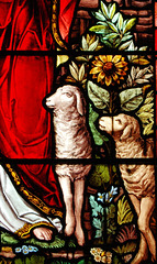Detail of Christ the Good Shepherd Window (1888), Kniveton Church, Derbyshire