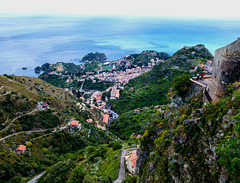Taormina as seen from the Castelmola overlooking the town