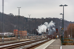 Der Leipziger Sonderzug bei der Einfahrt in den Bahnhof Aue