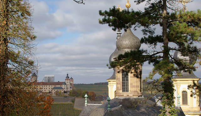 Blick übers Käppele zur Festung Marienberg