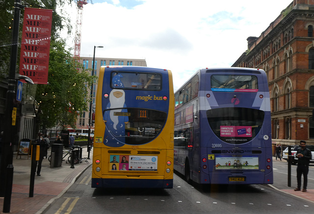 Buses in Portland Street, Manchester - 24 May 2019 (P1020073)