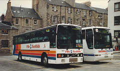 Fife Scottish IIL 3504 (E626 UNE, GIL 2967, E937 XSB) and Durham Travel P57 XNL in Edinburgh - 2 Aug 1997 (362-33)