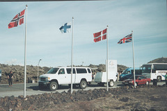 Ford mini-coach with trailer at the Blue Lagoon, Iceland - 28 July 2002 (497-13A)