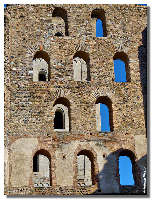 Looking up through Savoia gate windows - Susa