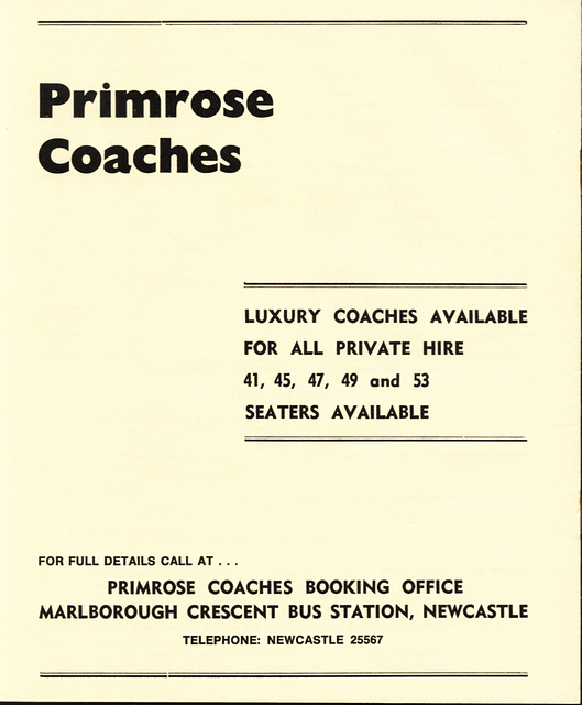 Primrose Coaches timetable Summer 1974 Back cover