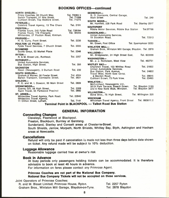 Primrose Coaches timetable Summer 1974 Page 8