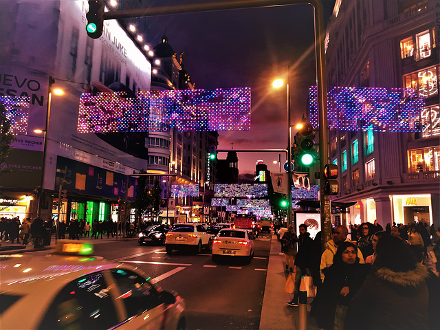 Last of the Christmas lights. Gran Vía, Madrid.