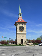 Clock tower in Berne, Indiana