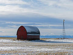 Little red barn on the prairie