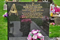 chelmsford cemetery, essex,travelling showpeople's memorials: horace tolson +1995 with fairground swing detail
