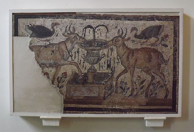 Tame Deer Drinking from a Fountain- Mosaic from Carthage in the British Museum, May 2014