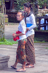 Young girl worshippers inside Pura Batukaru